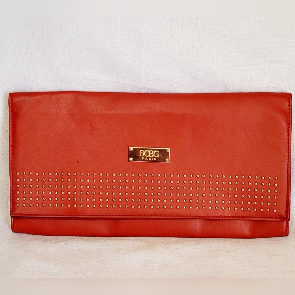 Vintage BCBG Paris Long Wallet Faux Leather Red Special Occasions Cocktail Pa…